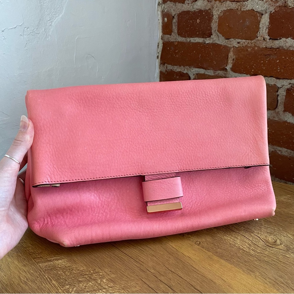 Cedric Charlier Italian leather fold over pink clutch